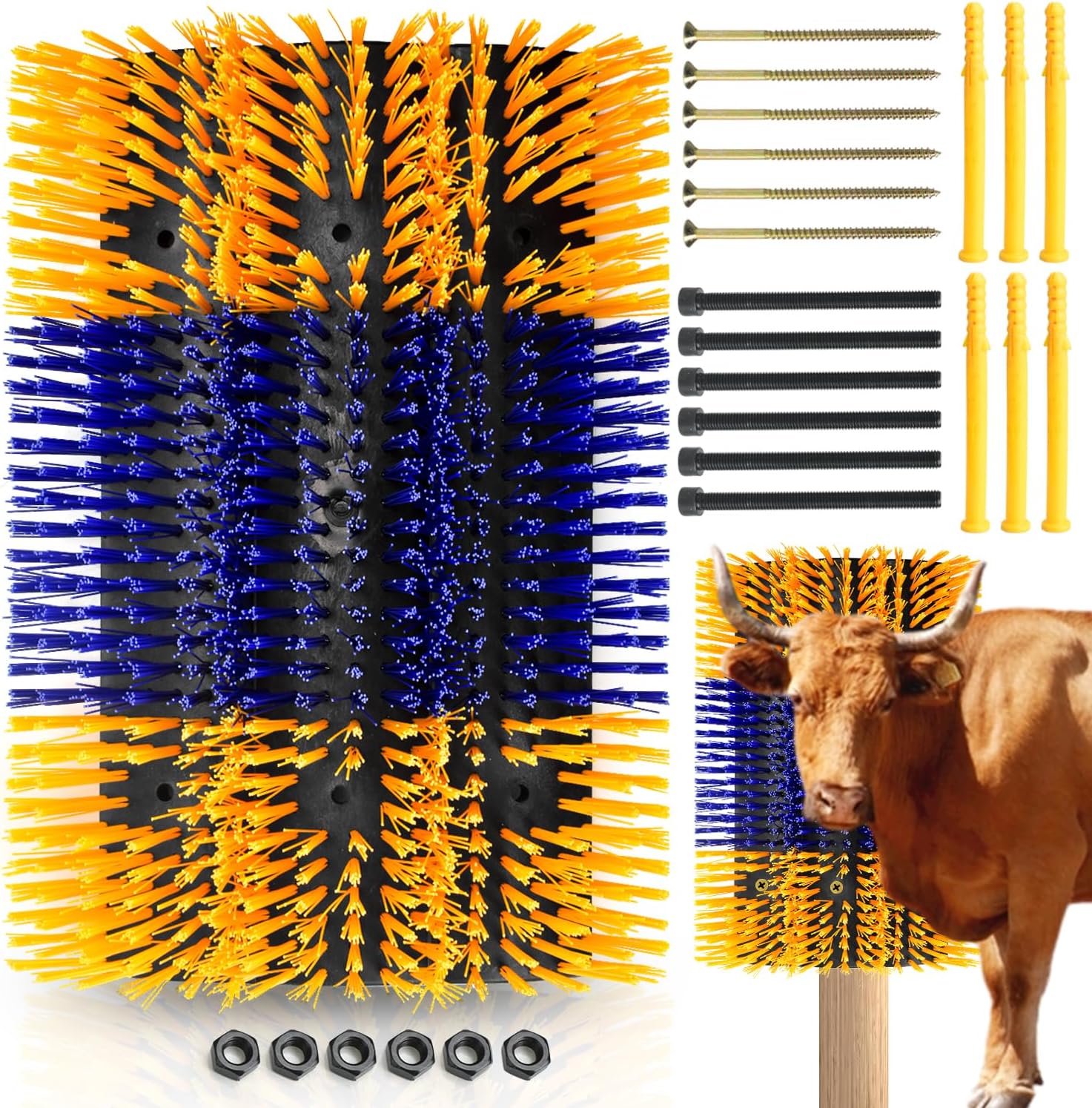 CONLIUpgraded Livestock Scratching Brush with 12 Screws for Relieving Itchy Backs of Livestock, Extra Large Livestock Scratching Post for Horse Goat Cow Pig, Horse Brushes for Grooming