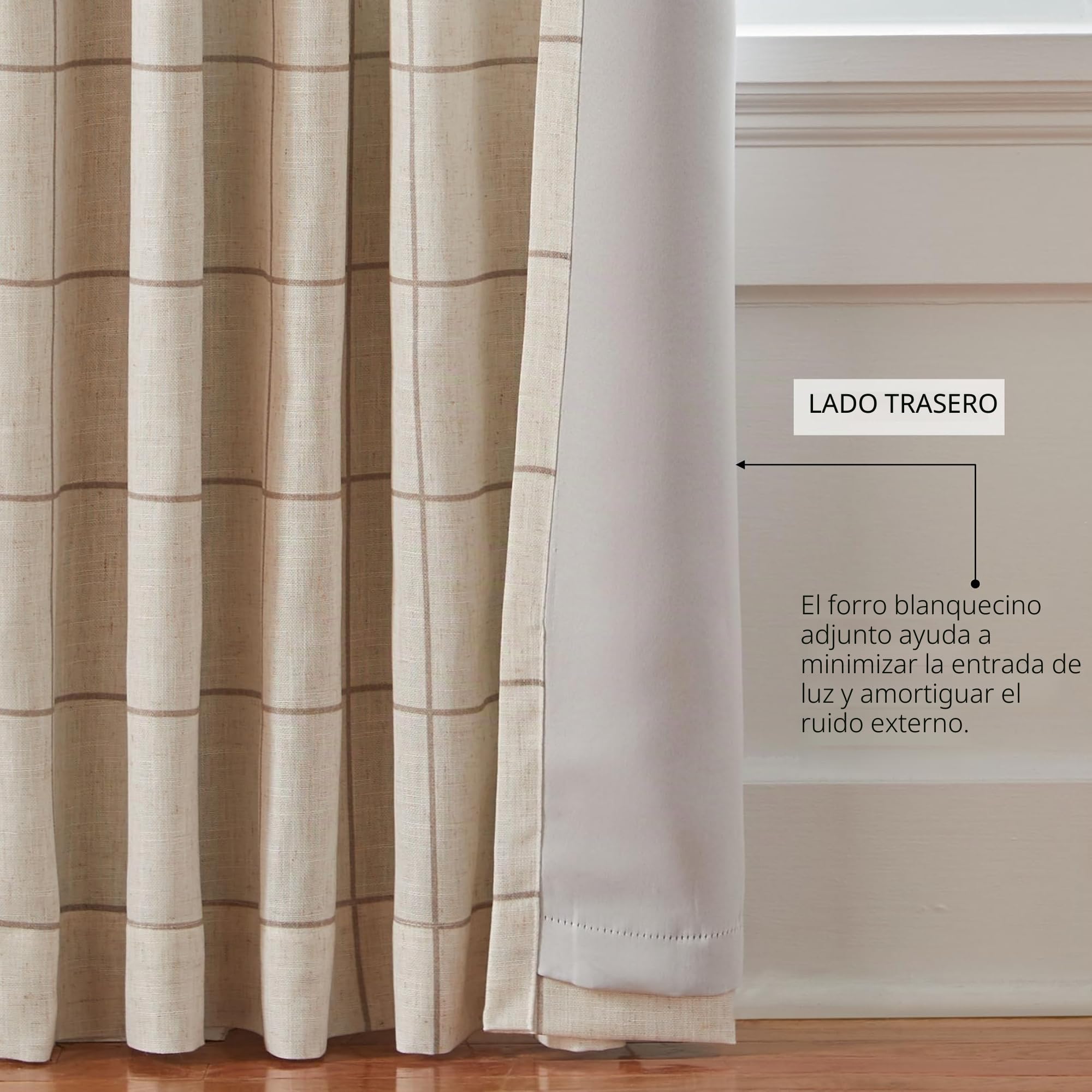 Elrene Home Fashions Brighton - Cortina Opaca a Cuadros para Ventana de Sala de Estar y Dormitorio, con pestañas de Bolsillo para Barra, 52 x 84 Pulgadas, Lino, 1 Panel