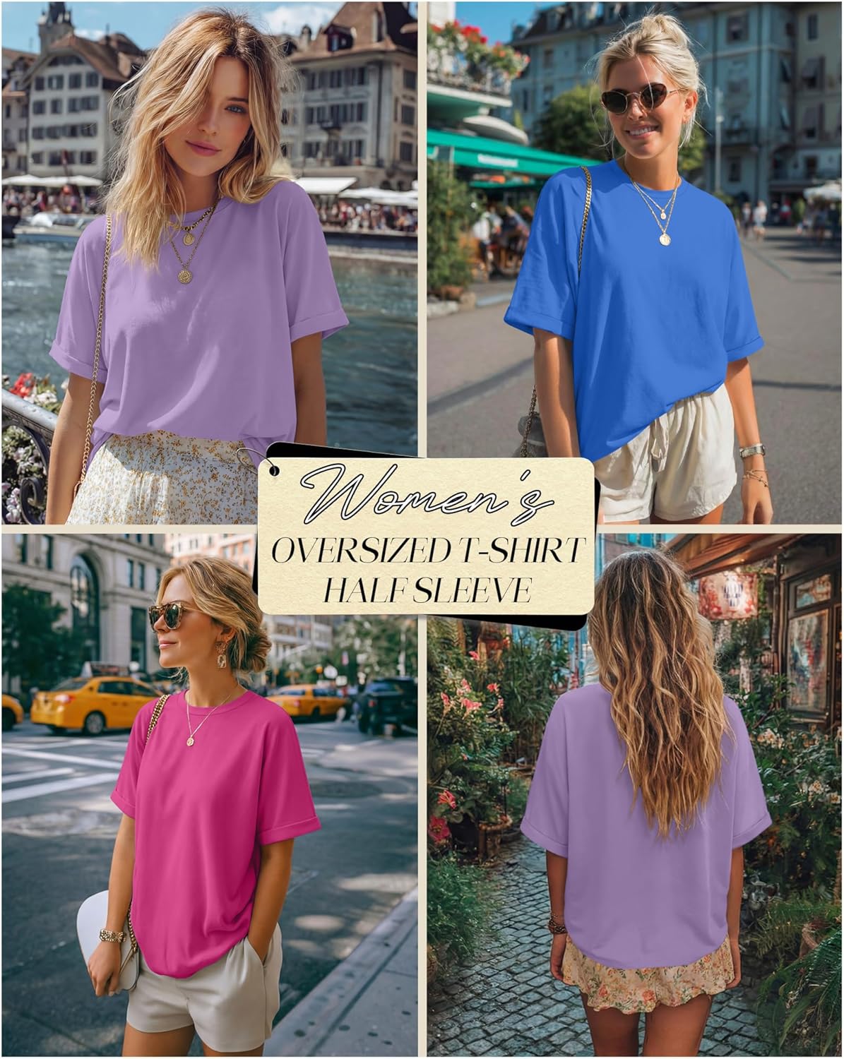 Riyiper 3 Pack Women's Oversized T-Shirt Half Sleeve Summer Tees Casual Loose Fit Crew Neck Basic Tops - Image 2