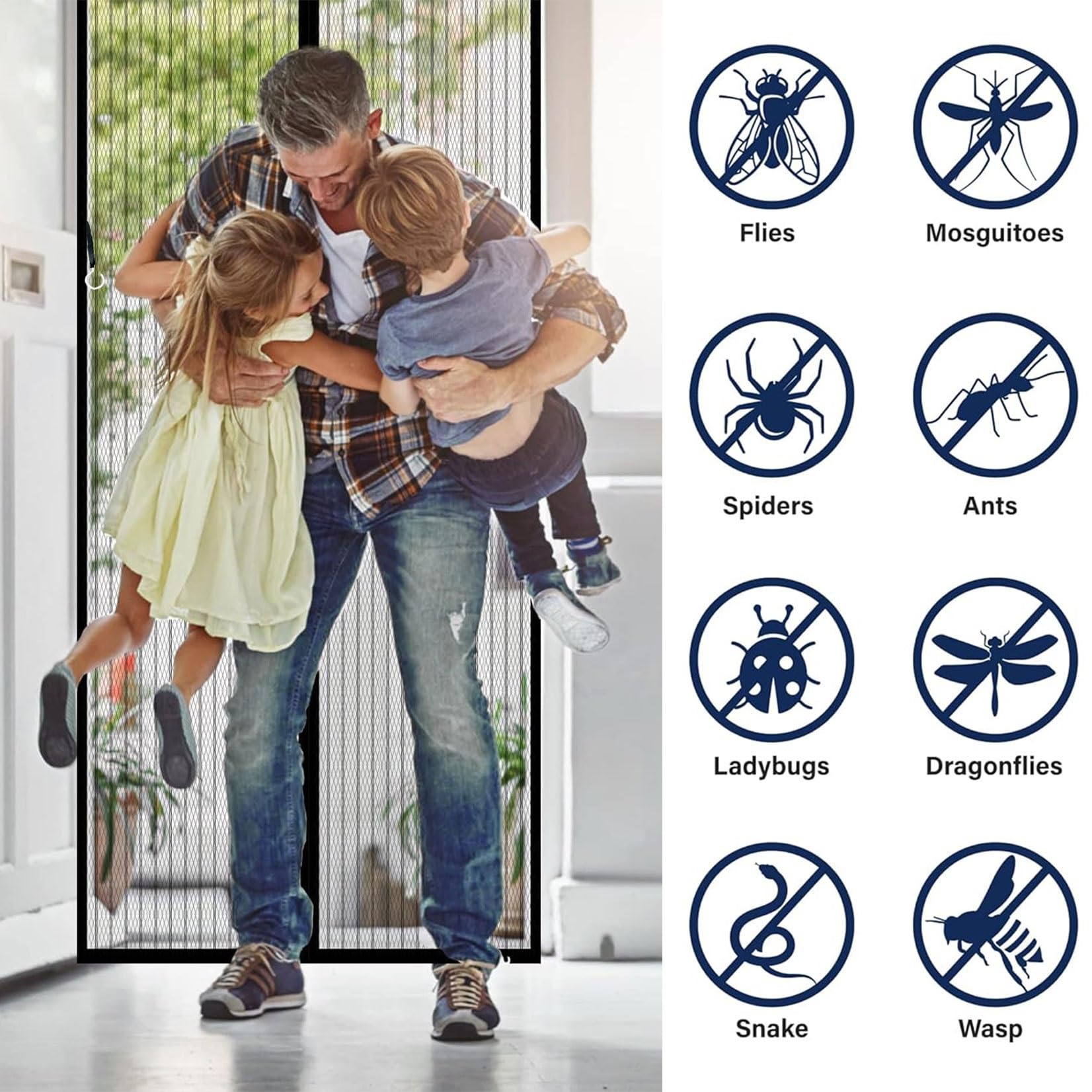 Magnet Fliegengitter Balkontür 204 x 226 cm Stärkere Magneten, Wetterfest, Langlebig Insektenschutz Fliegenvorhang mit Selbstklebendes Klettband für Balkontür/Terrassentür, Schwarz
