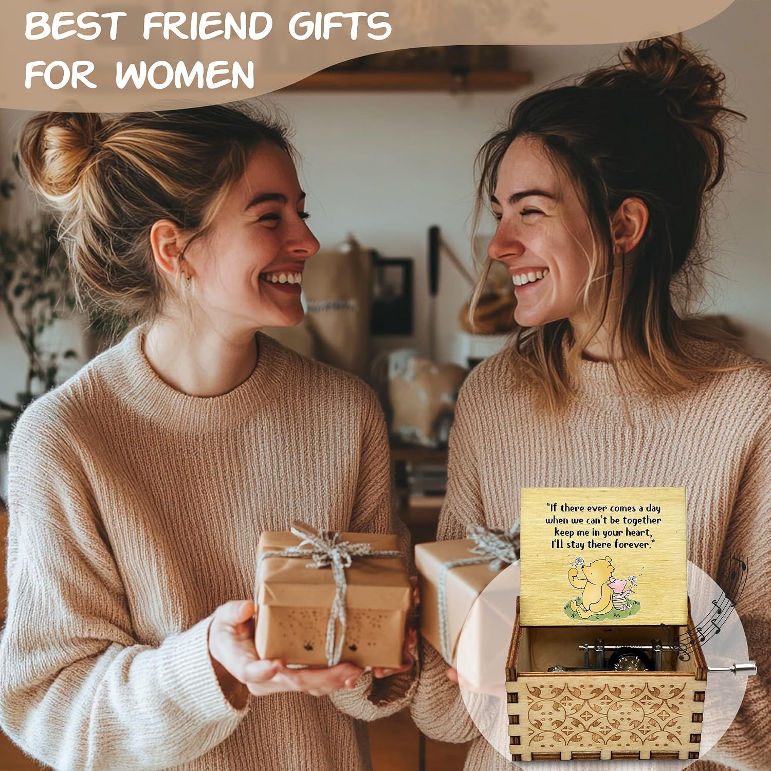 Best Friend Wood Music Box Gifts for Women, for Christmas Birthday, If There Ever Comes a Day.