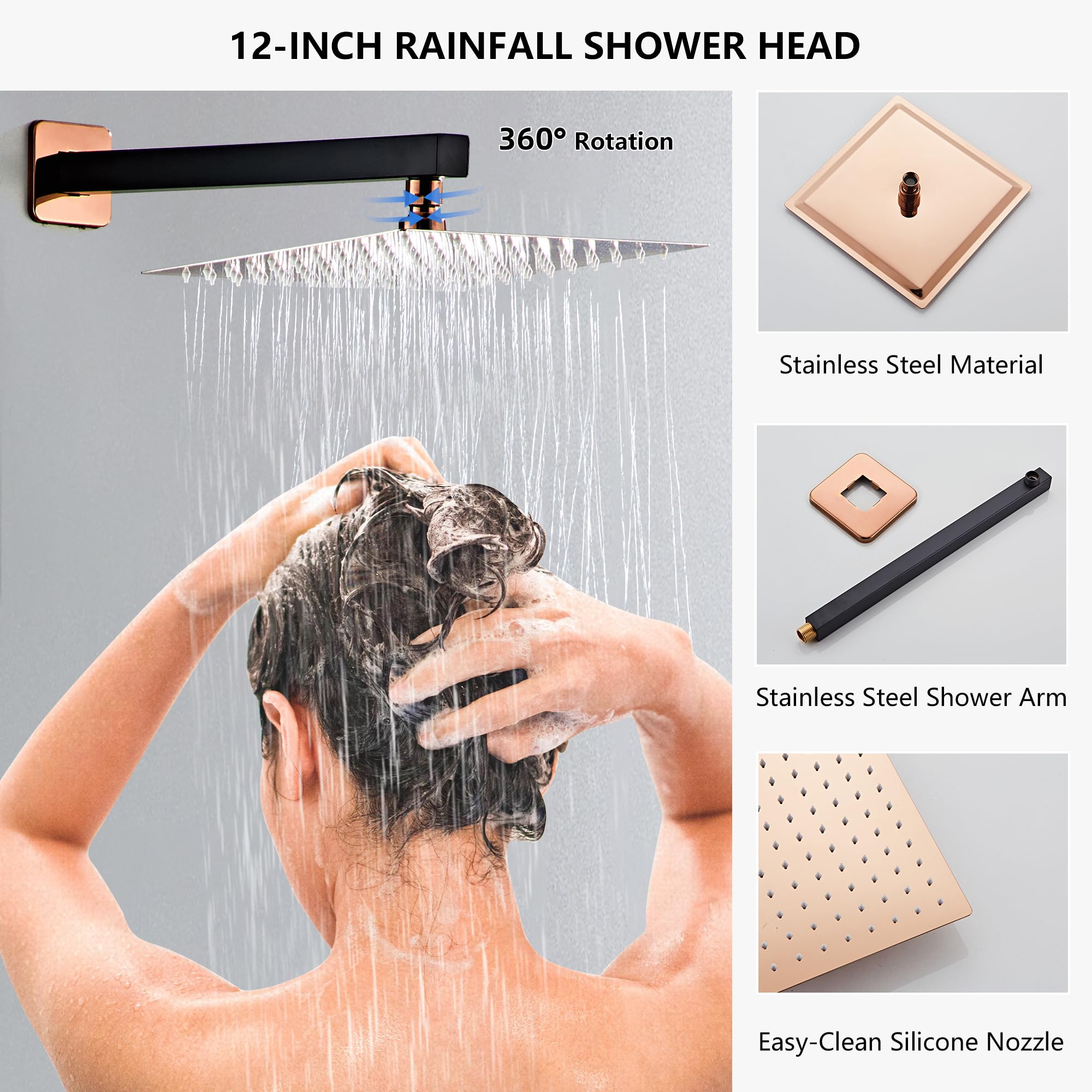 LCEVCGK Duschsystem Mit Wannenauslauf – 25,4 Cm Regenduschkopf & Handbrause, Gebürstetes Nickel