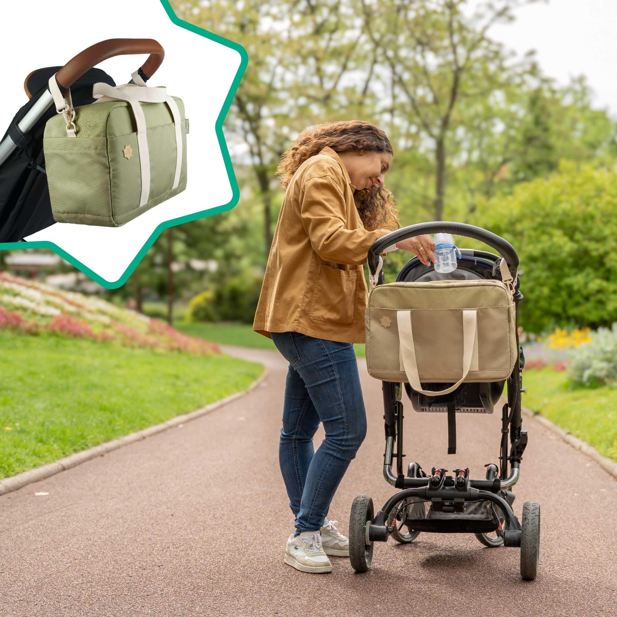 Badabulle Sac à langer Bowling, Grande Contenance 26L, Nombreuses poches, Matelas à langer inclus, Olive