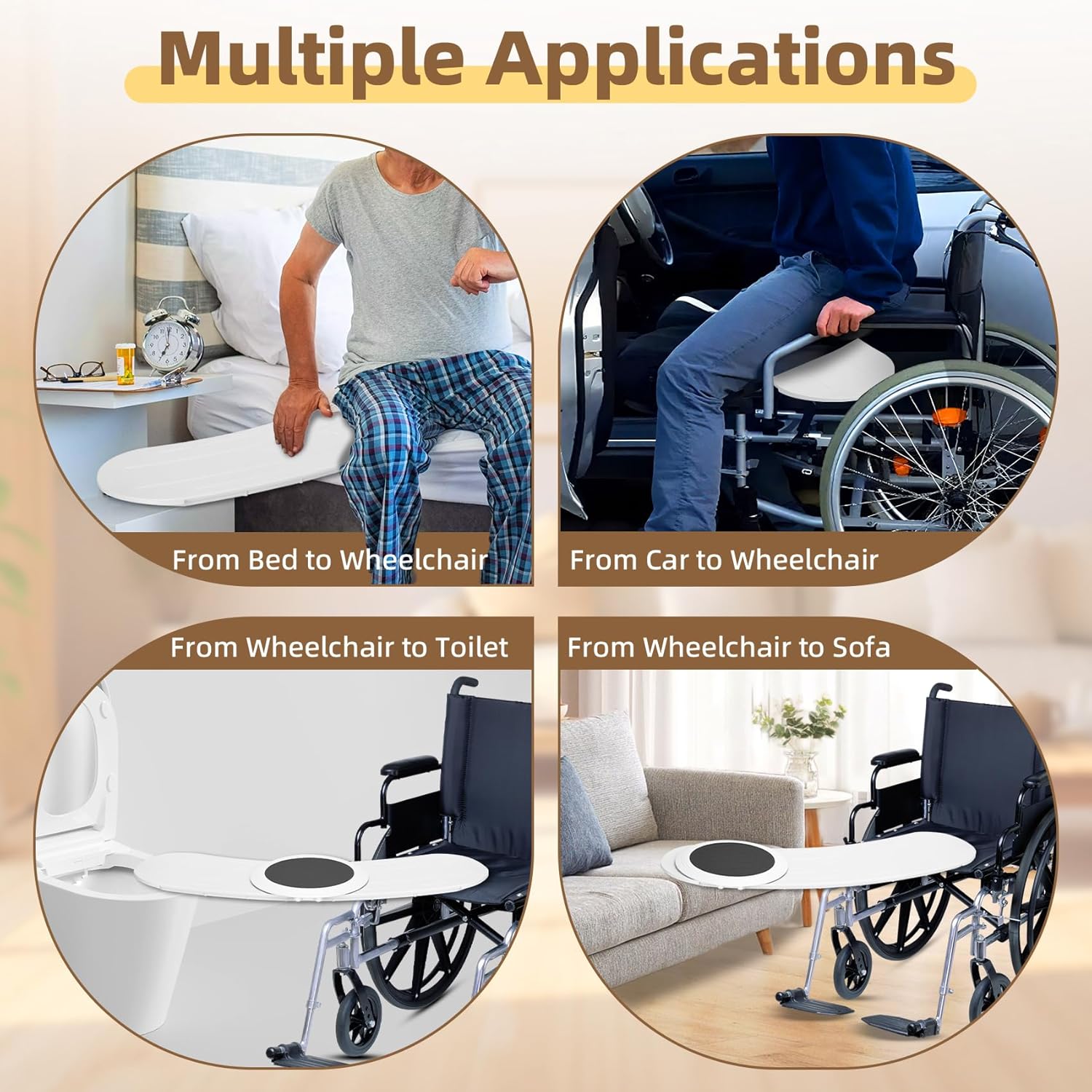 Slide Transfer Board with Disc,Sliding Board for from Wheelchair to Bed/Car,EVA Anti-Slip Pad Make Transfers Easier,Heavy-Duty Sliding Board for Patient Senior, Reach More, Move Easier