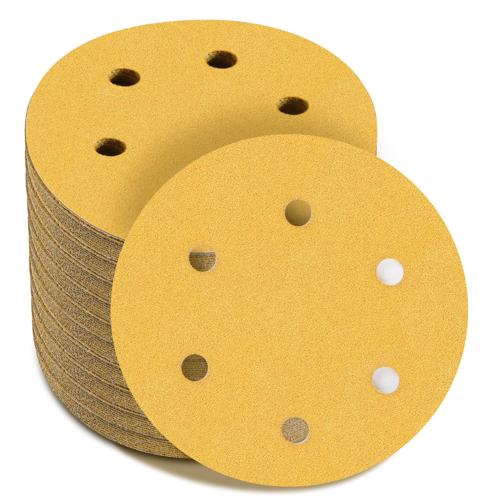Dura-Gold Discos De Papel De Lija Premium De Grano 500 De 5 Pulgadas, Patrón De 8 Agujeros, Sin Polvo, 50 Discos, Soporte De Gancho Y Bucle Para Lijadora Orbital DA, Acabado