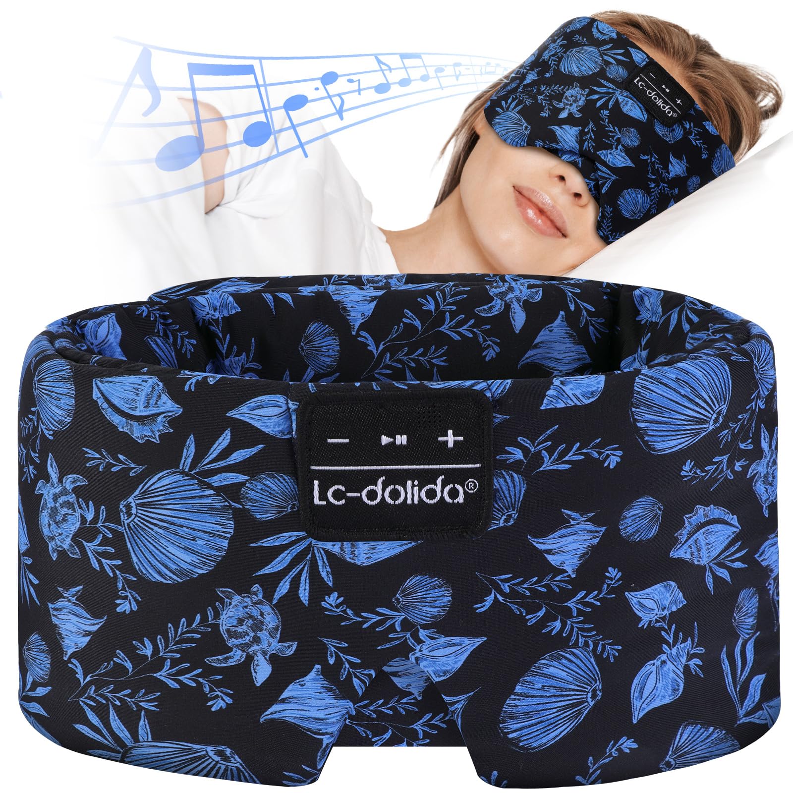 LC-dolida Sleep Mask with Bluetooth Headphones, Extra Large Silk Eye Mask for Sleeping Side Day Sleepers, Sleep Headphones Bluetooth 5.4 for Women Men