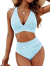 Blooming Jelly Women Embroidery Print High Waisted Bikini Sets V Neck Tummy Control Bathing Suit Two Piece Curvy Swimsuits