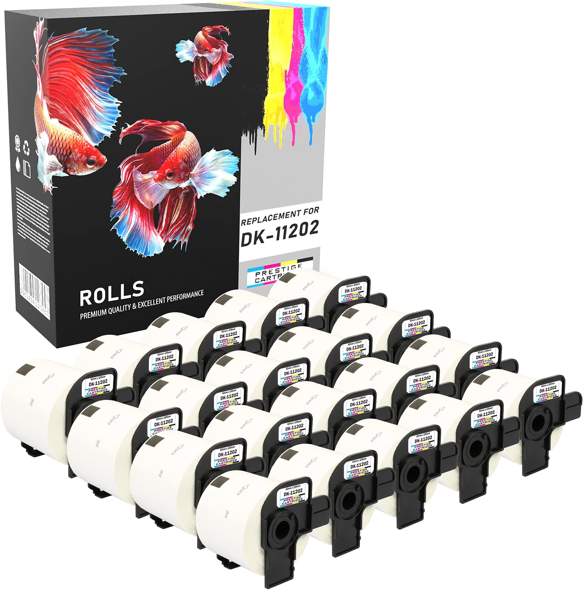 Prestige Cartridge 20x DK11202 62mm x 100mm Address Labels Compatible with Brother P-Touch QL-500 QL-550 QL-560 QL-570 QL-700 QL-720 QL-800 QL-810 QL-820 QL-1050 QL-1100 QL-1110 (300 Labels per Roll)