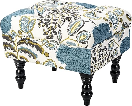 Miniatura 10 de Adeco Taburete otomano copetudo de 20 pulgadas, con patas de madera resistentes, reposapiés tapizado de mediados de siglo (rojo)