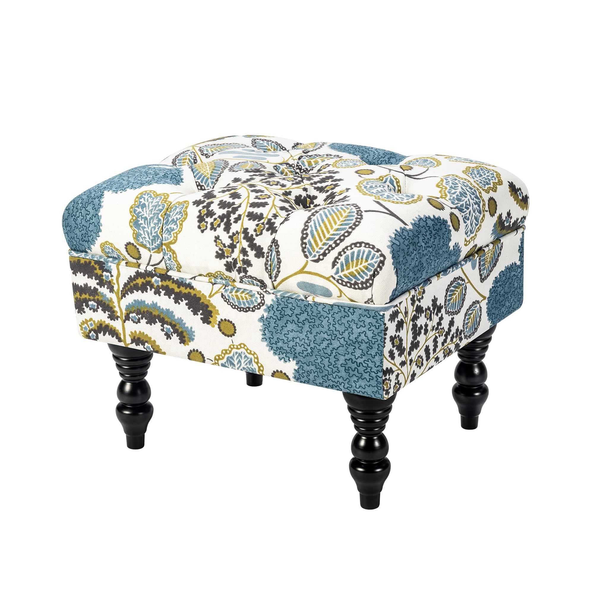Adeco Tufted Ottoman Teal Paisley