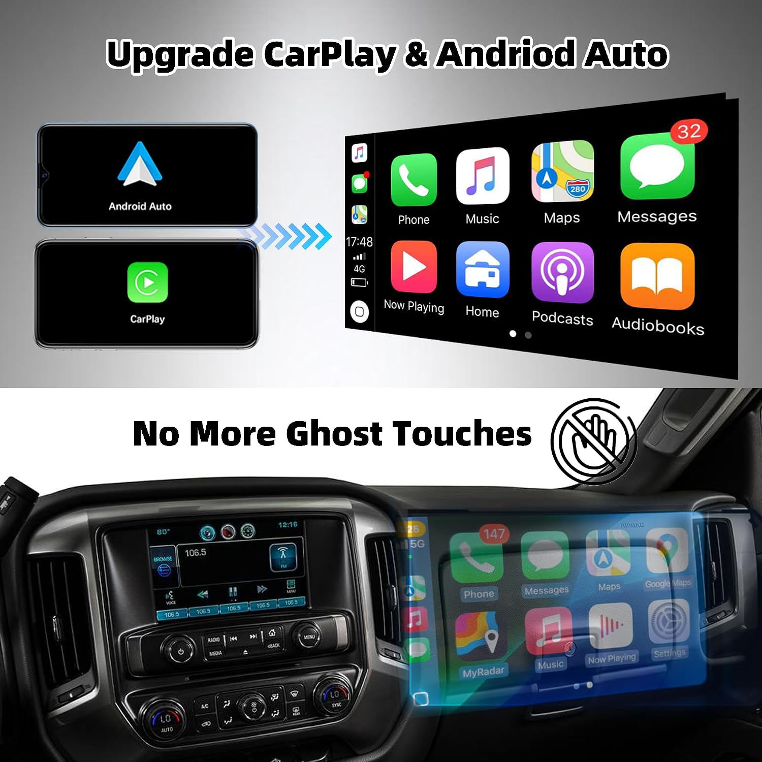 DJ080PA-01A 8" 55 Pin LCD Monitor Touch Screen Navigation Radio Compatible with Chevy Silverado Suburban Tahoe & GMC Yukon Sierra 2015-2018 Digitizer Replacement
