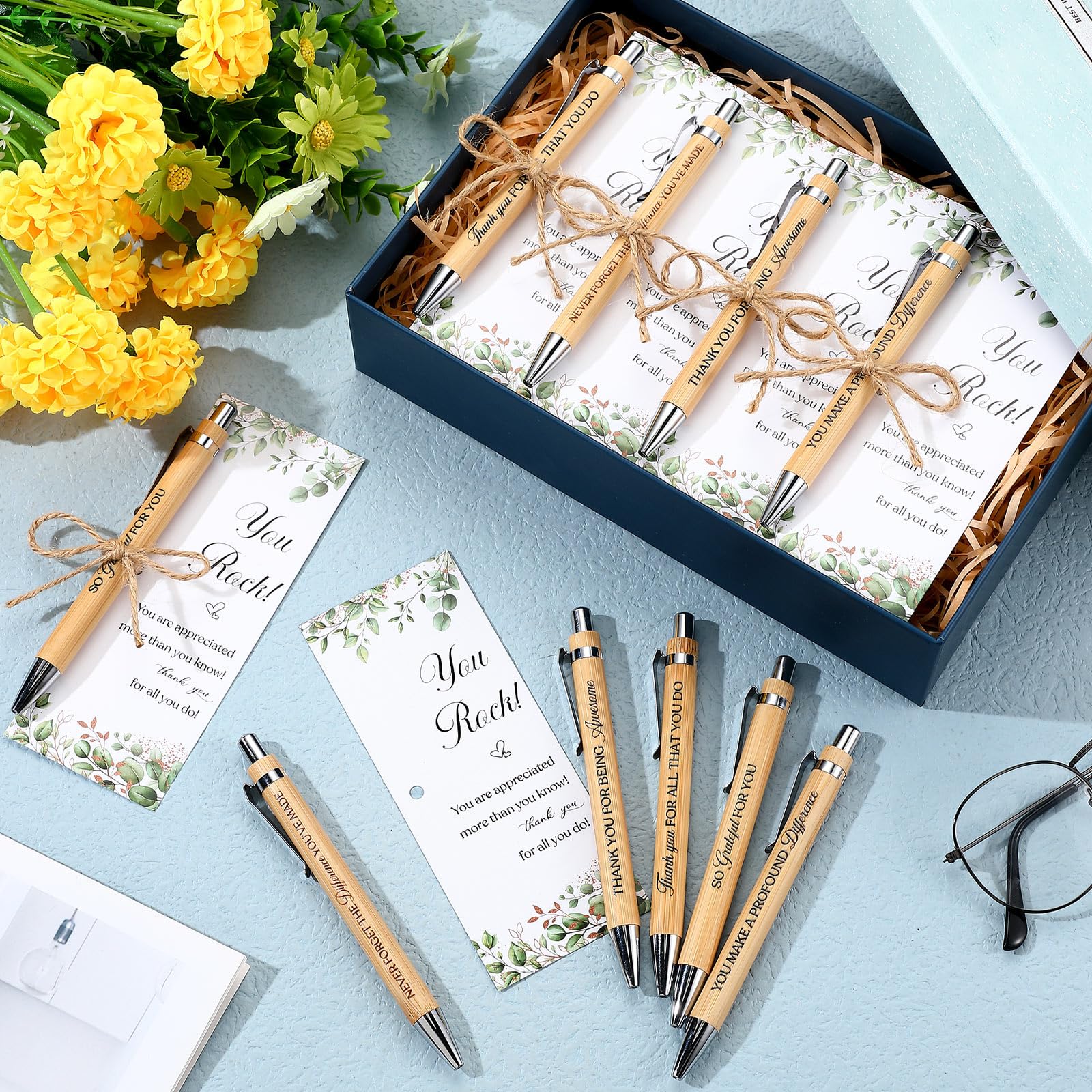 Sinmoe 15 Sets Thank You Gifts Employee Appreciation Gifts Include Motivational Quote Ballpoint Pens Thank You Card and Rope for Women Men Teacher Staff Colleague Volunteer Coworker(Fresh Style) - Image 2