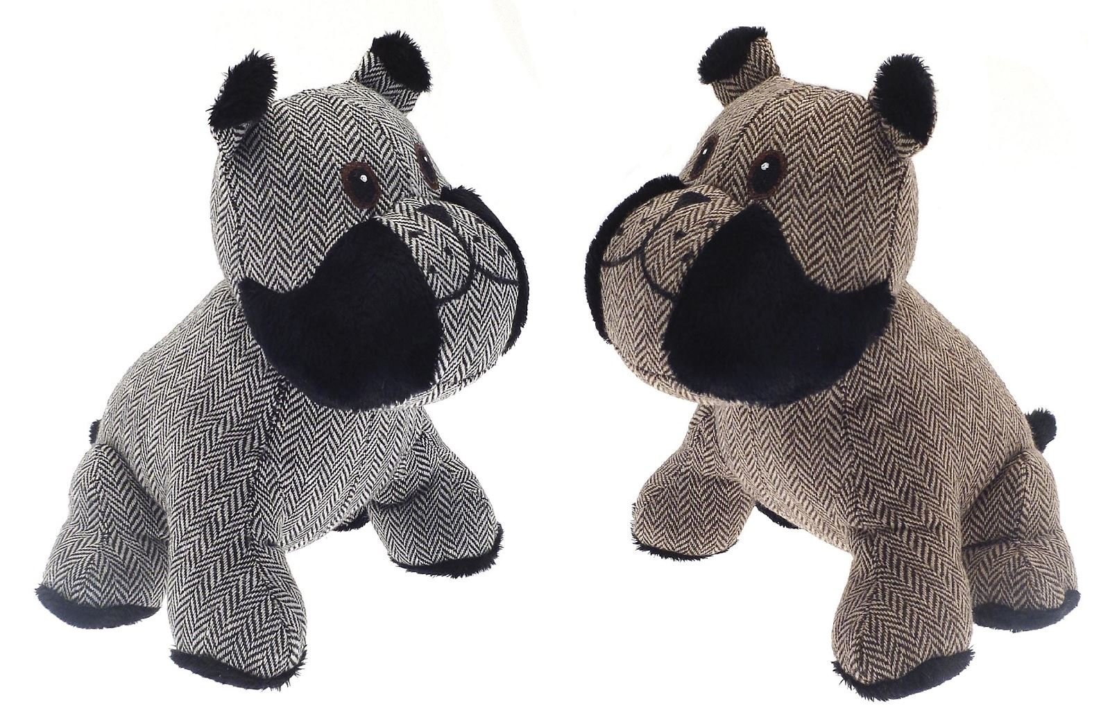 Country Club Grey/Brown 1Pc Bulldog Dog Door Stopper Chevron Tweed Weighted Novelty Wedge Doorstop, One Size