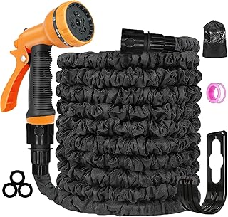 ANSYU Expandable Garden Hose Pipe - Expanding Hose 100FT with 10 Modes Spray Gun, 3 Times Flexible Water Hose with 1/2", 3/4" and Quick Fittings, No-Leaking &Lightweight for Gardening, Washing (100FT)