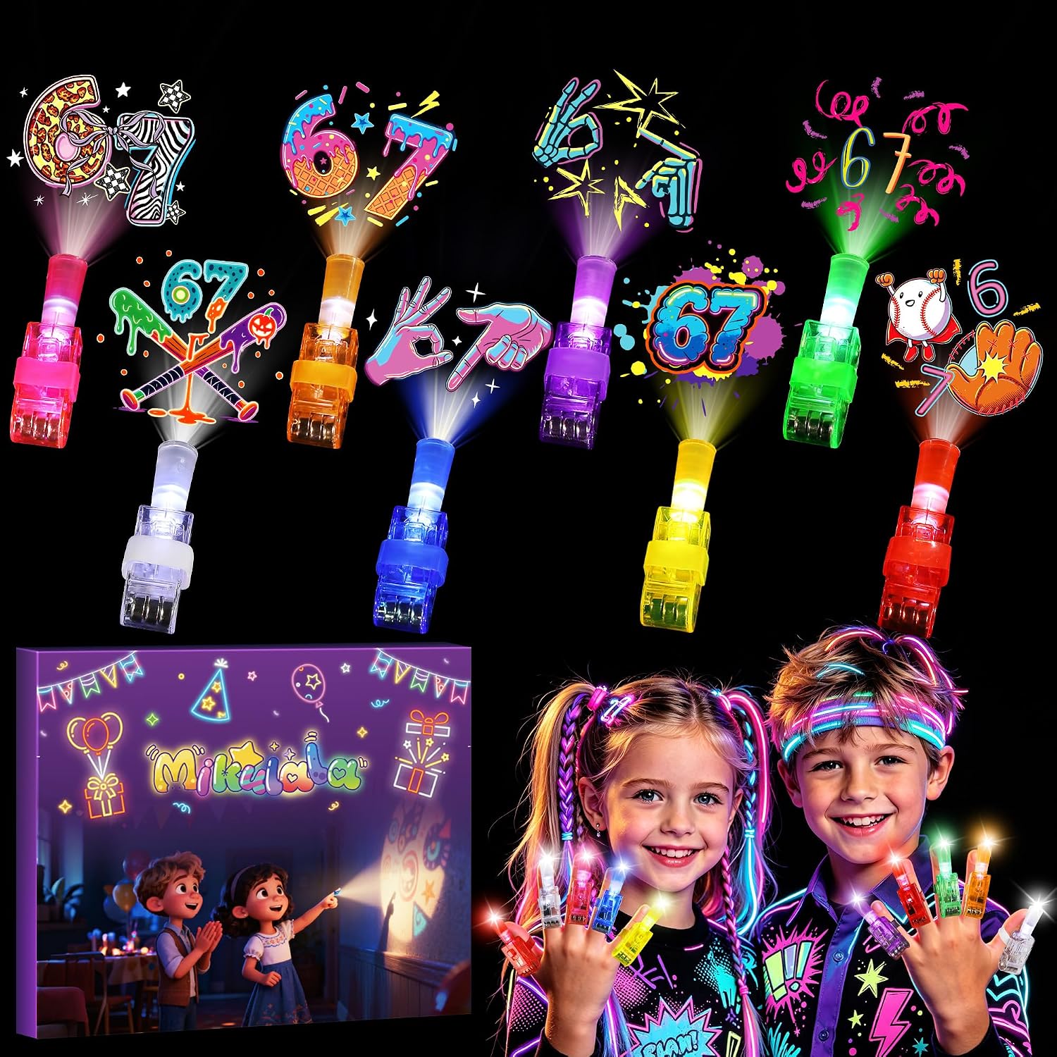 36 Pack 67 Meme Themed Party Favors LED Finger Lights for Kids