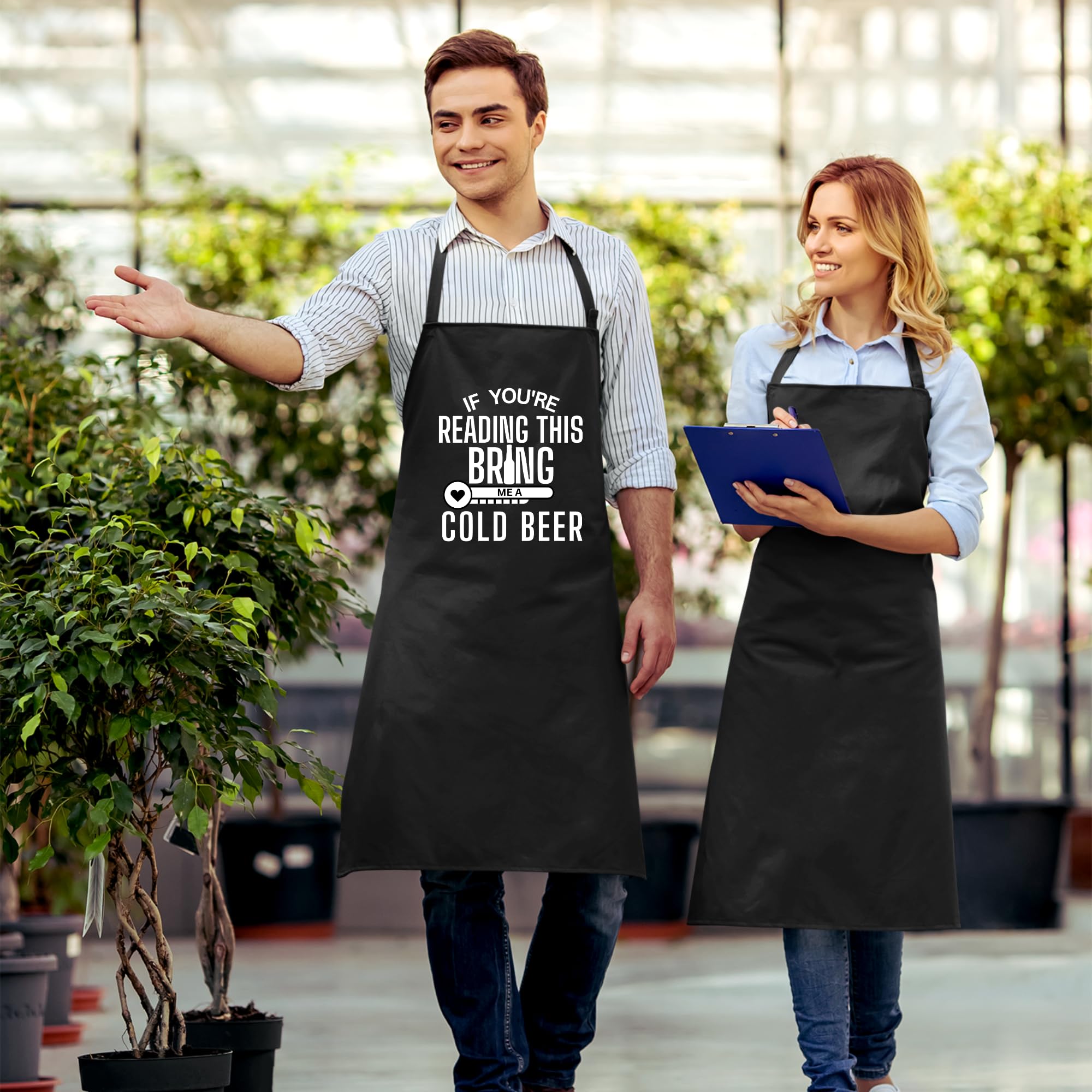 Delantales con texto en inglés "If You are Reading This Bring Me A Cold Beer para mujeres y hombres, divertido delantal impreso, regalo para ella, delantal de chef, delantal de cocina, delantal de
