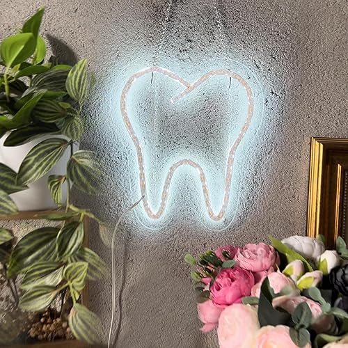 Miniatura 5 de Letrero de neón LED en forma de diente de 9 x 7.9 pulgadas, luz dental para decoración de clínica, oficina y dentista, arte de pared de sonrisa,