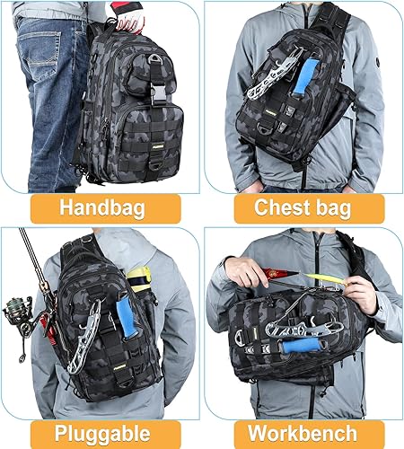 Vista 7 de PLUSINNO - Bolsa de almacenamiento para mochila de pesca, mochila de hombro para exteriores, bolsa de equipo de pesca, mochila de pesca resistente