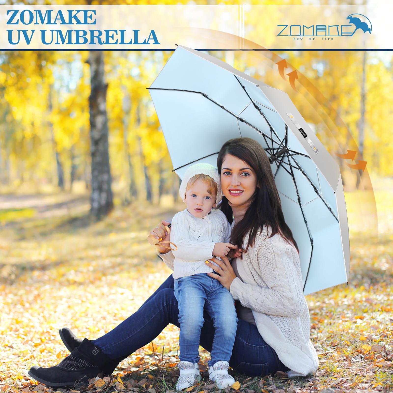 ZOMAKE Parasol Anti Uv,Paraguas Plegable AutomáTico De Sol,Paraguas Compacto Con Mango De Madera Para Hombre Mujer