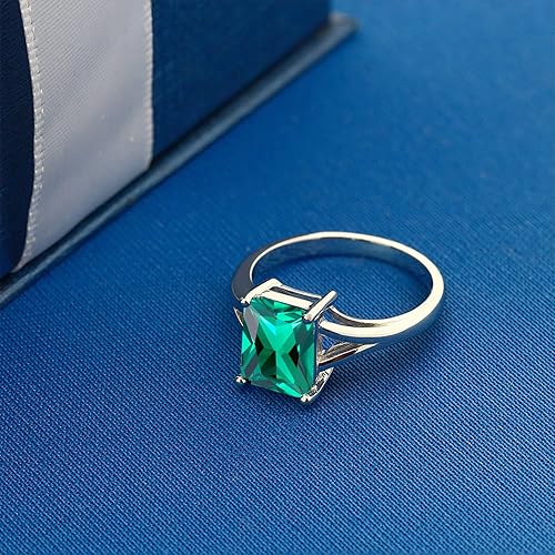 Miniatura 4 de Gem Stone King 925 Sterling Silver Green Nano Emerald Solitaire Engagement Ring For Women (2.30 Cttw, Emerald Cut 9X7MM, Gemstone May Birthstone,