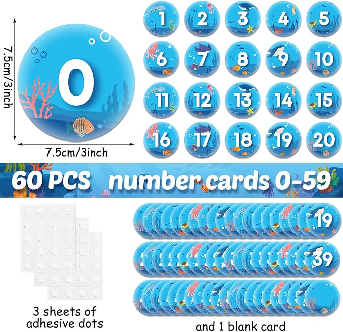 Set de 61 tarjetas educativas números tema oceánico miniatura 3