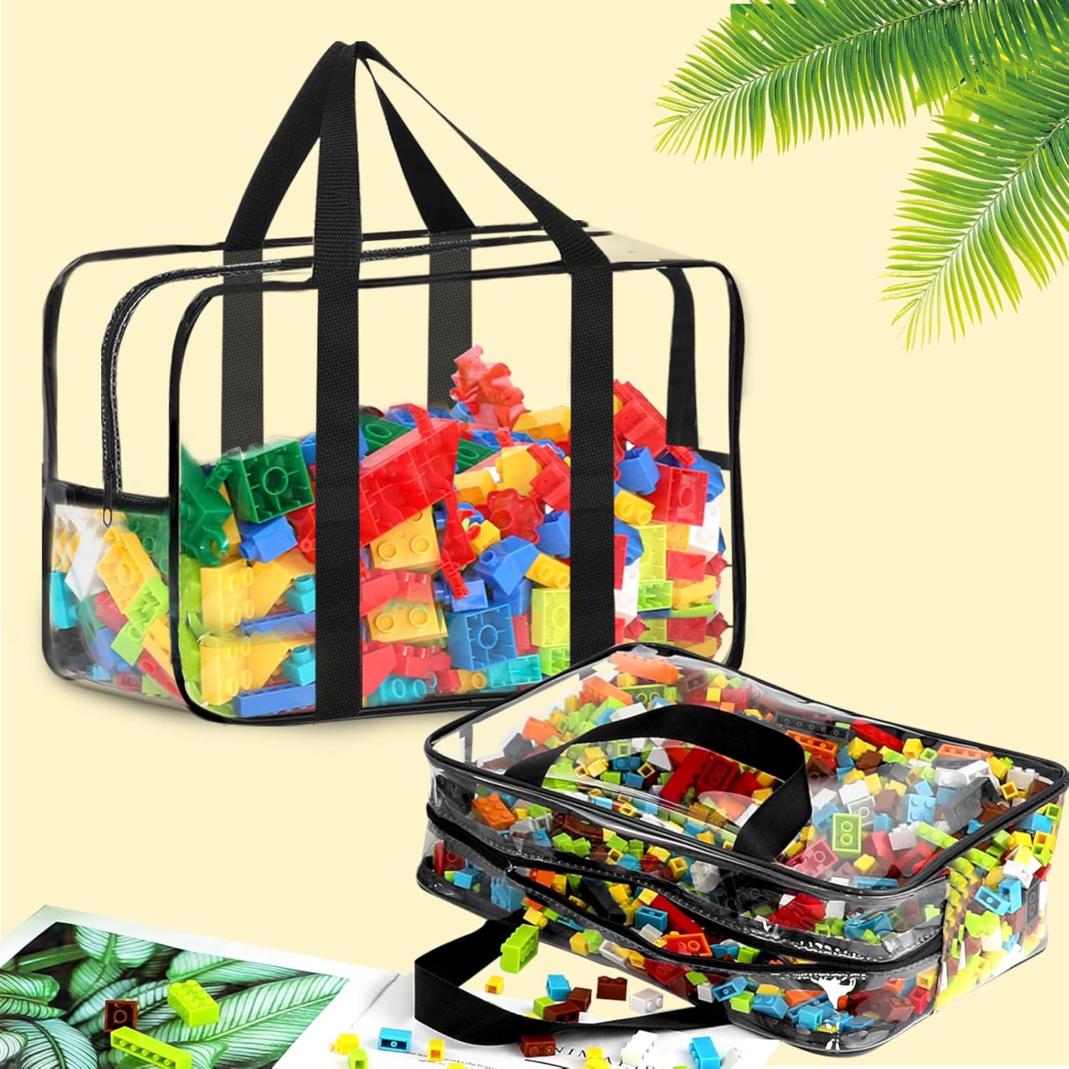 6 Packs Toy Storage Bags with Labels, Reusable Clear PVC Board Game Storage, Travel Waterproof Organizer Bags with Zipper Large Capacity (L, XL, XXL)