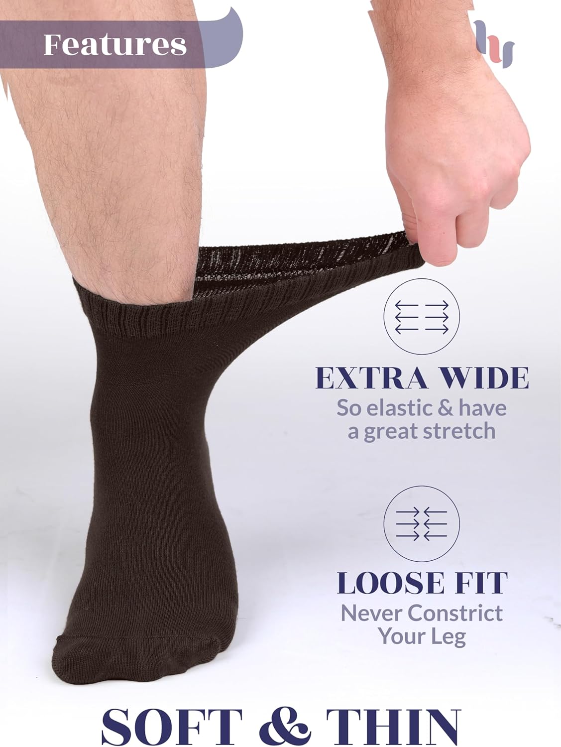 Hugh Ugoli Diabetic Socks for Men, Loose Ankle Socks, Rayon Derived from Bamboo, Extra-Wide, Thin, Seamless Toe, 4-8 Pairs - Image 3