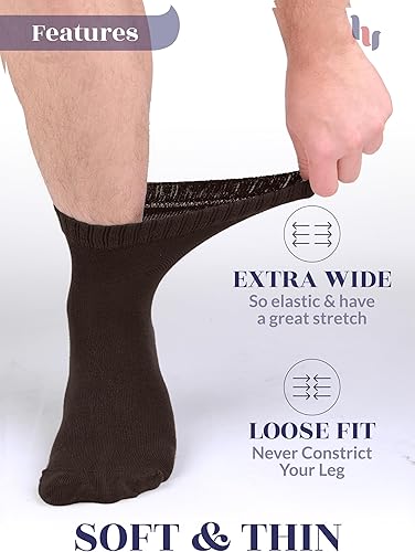 Vista 74 de Hugh Ugoli Calcetines para diabéticos para hombre, calcetines tobilleros sueltos, bambú, extra anchos, finos, sin costuras, parte superior no 17