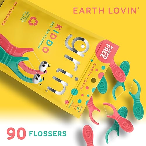 Miniatura 3 de GRIN Kiddo Flossers, sabor increíble a bayas, plástico reciclado, agarre jumbo, consigue tu hilo dental KIDDOS temprano, cabezal de hilo dental más