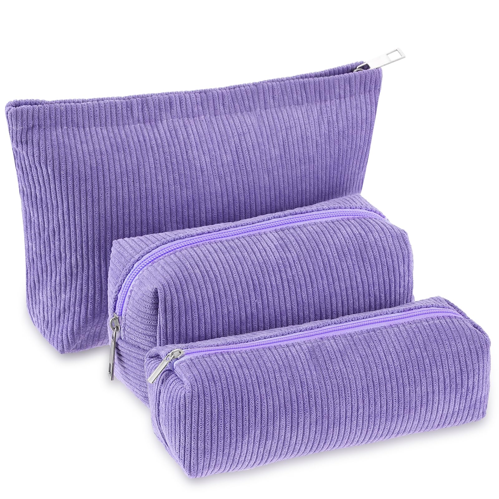 Huhumy Make-up-Taschen-Set für Damen, Kord, Kosmetiktasche, ästhetisches Lächeln, Reise-Kulturbeutel, niedliches Portemonnaie, Federmäppchen, Make-up-Pinsel, Aufbewahrungs-Organizer mit Reißverschluss