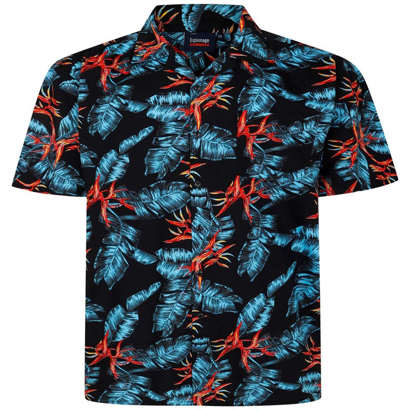 Espionage Short Sleeve Shirt for Men with Leaf Print in Black, 4XL