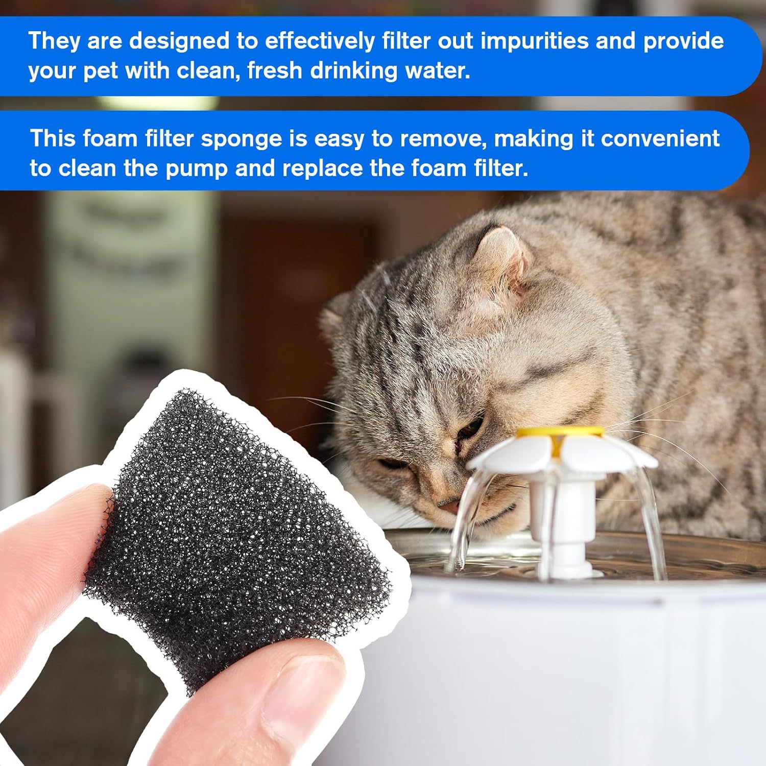 30 Pack Cat Water Fountain Filters Sponge Replacement Pet Fountain Pre-Filter Black Square Foam Sponges for 84oz/2.5L Cat Water Fountains - Image 5
