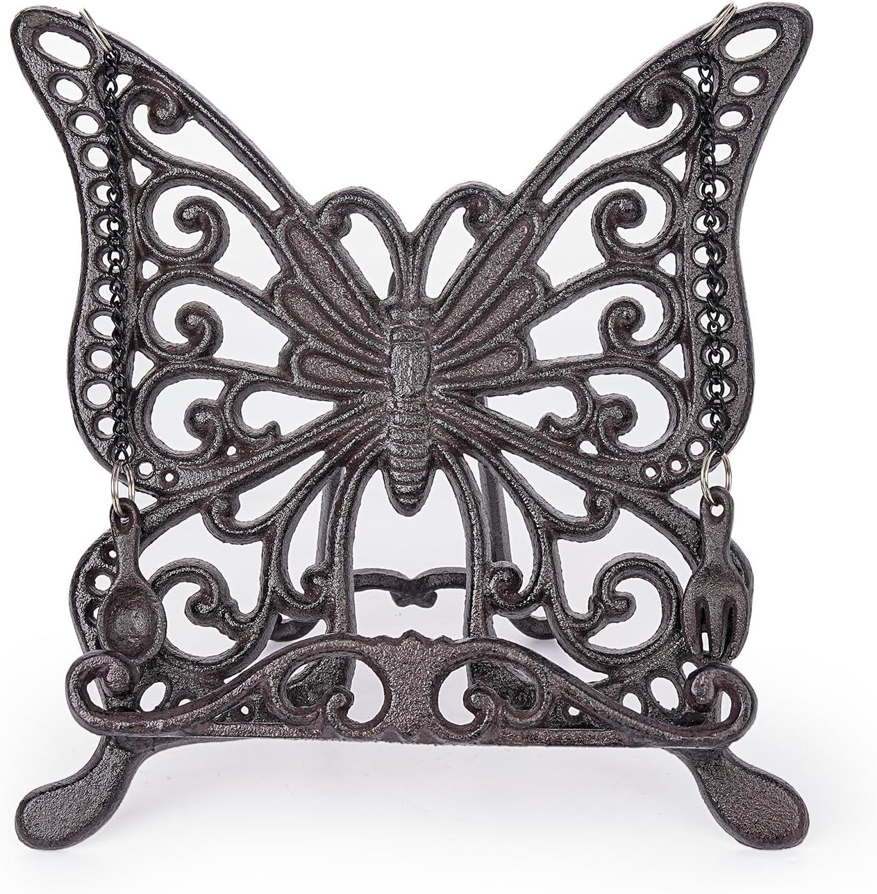 Sungmor Vintage Cast Iron Butterfly Cookbook Stand,11.5" Tall Rustic Brown Decorative Recipe Holder,Heavy-Duty Book Stand for Kitchen,Countertop,Farmhouse Home Decor