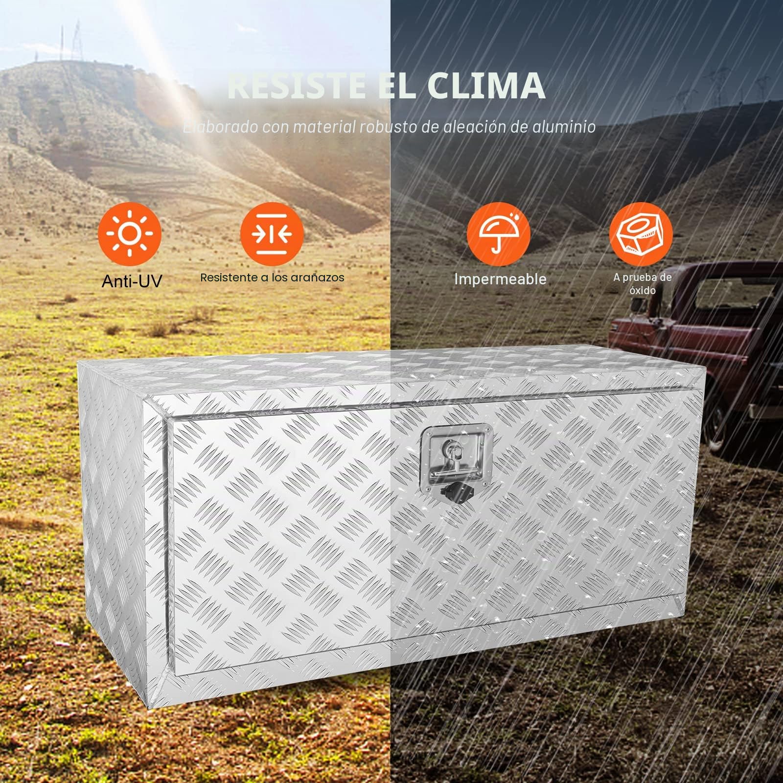 VEVOR Caja de Herramientas para Camión 91,4x35,5x40,5 cm Caja de Bastidor Inferior Caja de Almacenamiento de Aleación de Aluminio Montaje Inferior con Cerradura y Llaves para Remolques, Camionetas