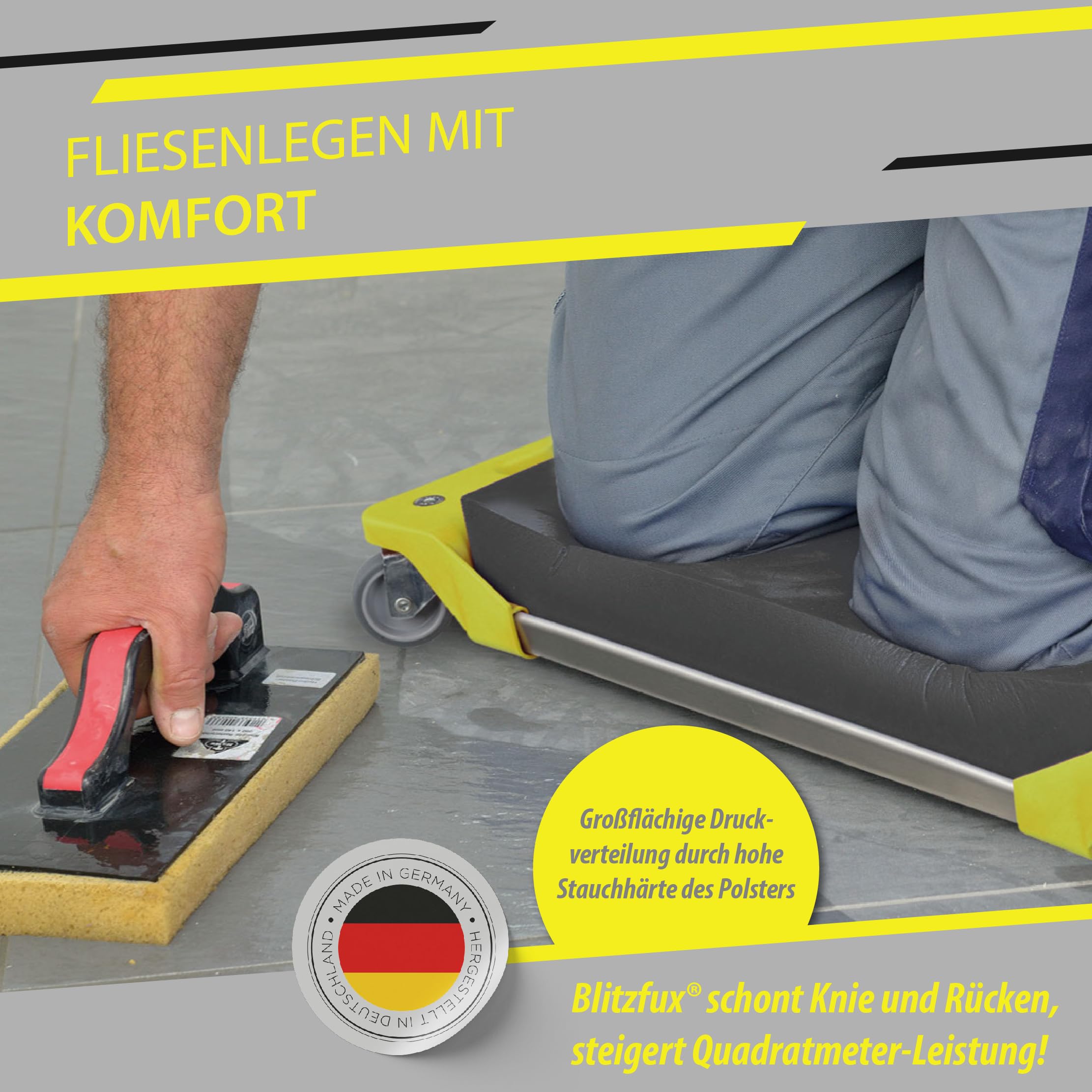 Hybrid Kniepolster mit Rollen – Knieroller bis 125kg belastbar - Der All-in-One Bauhelfer für Profis und Heimwerker: Fliesenlegen, Bodenverlegen, Malen – Mühelos und Effizient!