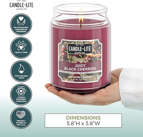 Miniatura 3 de CANDLE-LITE Fragancia perfumada de cerezas negras jugosas una vela de aromaterapia de 18 onzas con 110 horas de tiempo de combustión color rojo