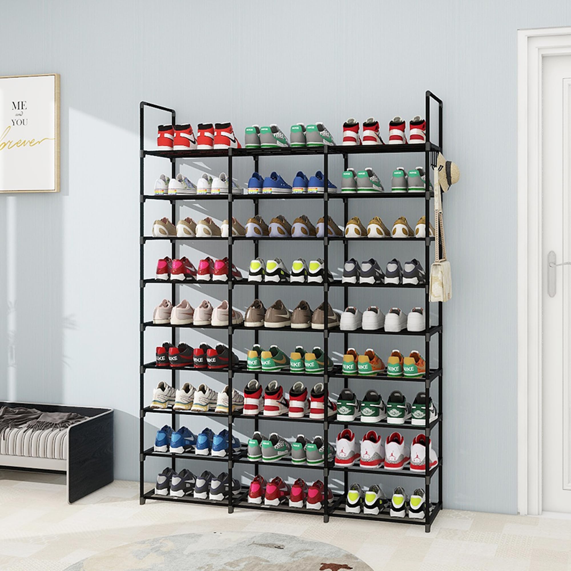 Lxvckly Shoe Rack, 9 Tiers Shoe Storage Organizer, Metal Tall Shoe Shelf Holds 54-60 works - Image 2