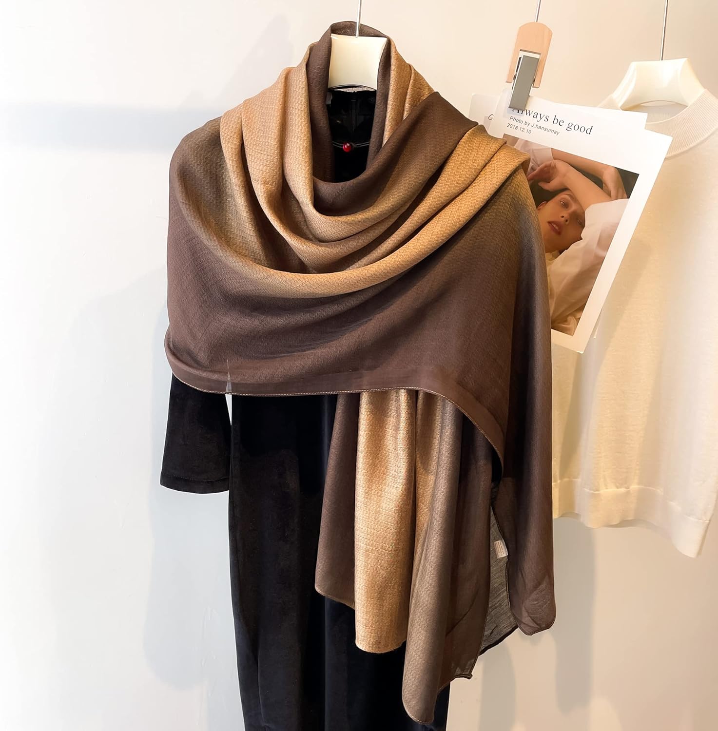 WINCESS.YU Women Gradient Scarf Long Shawls and Wraps Fashion Plain Pashmina Formal Scarf - Image 3