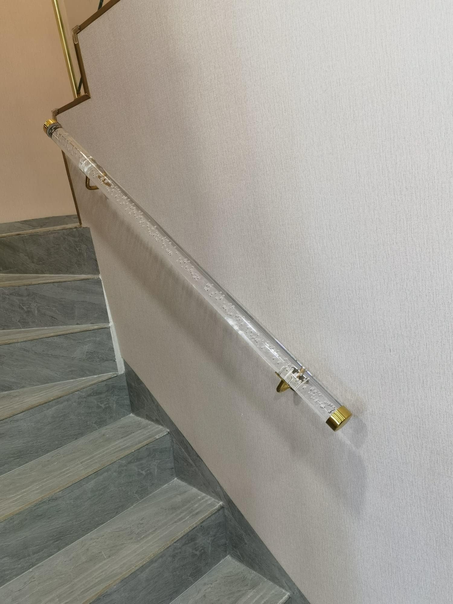 Wdfym Girls Gold Clear Acrylic Stair Handrail Hand Railing - Non-Slip Transparent Staircase Handrails For Indoor Outdoor Stairs, Wall Mount Railing Complete Kit For Elderly & Kids(380Cm(12.5Ft))