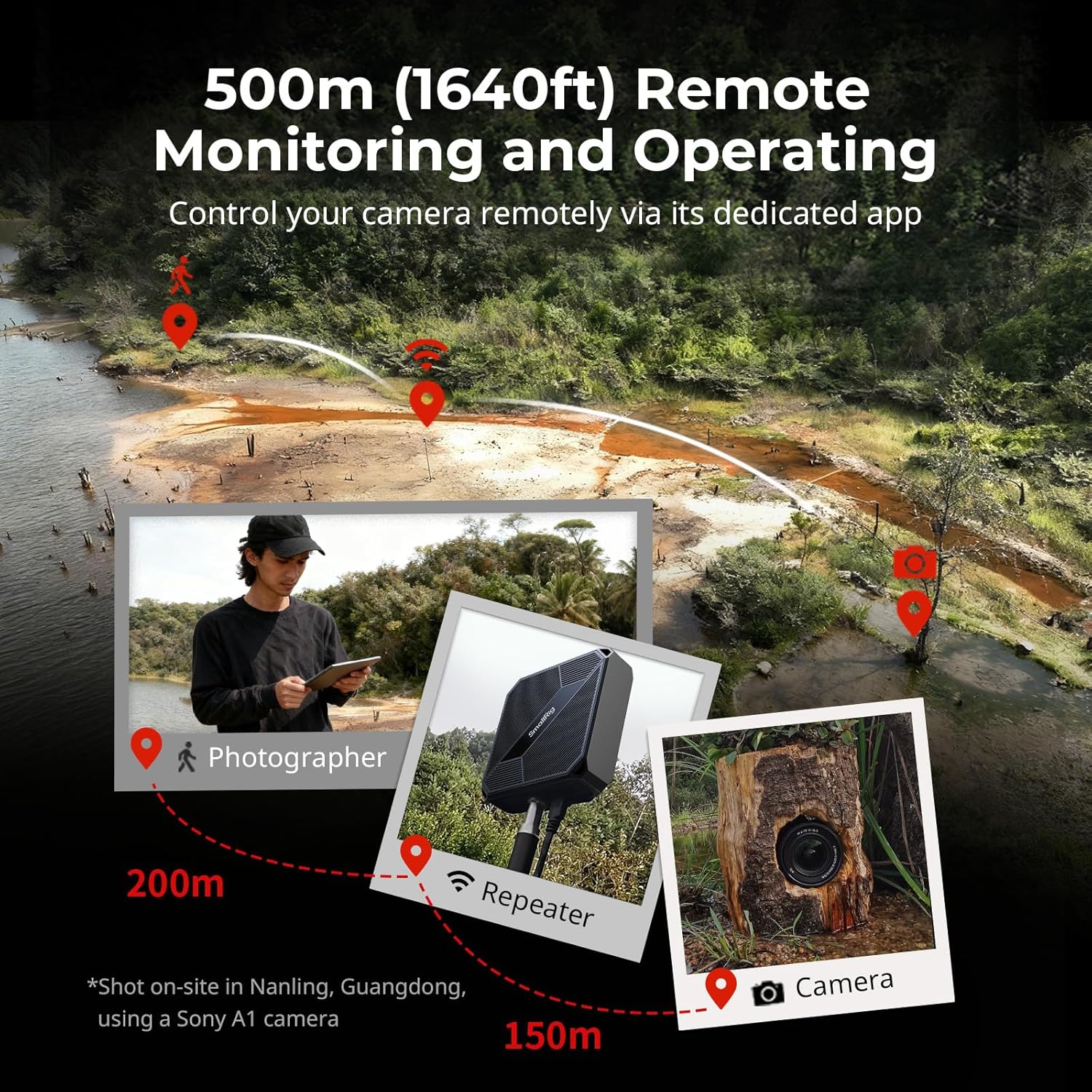 SmallRig Wireless Tethering Hub for Cameras, 500m/1640ft Wireless Camera Monitor & Repeater, Remote Control Camera via App for Wildlife Photography, for Sony for Canon for Nikon for Panasonic-5566