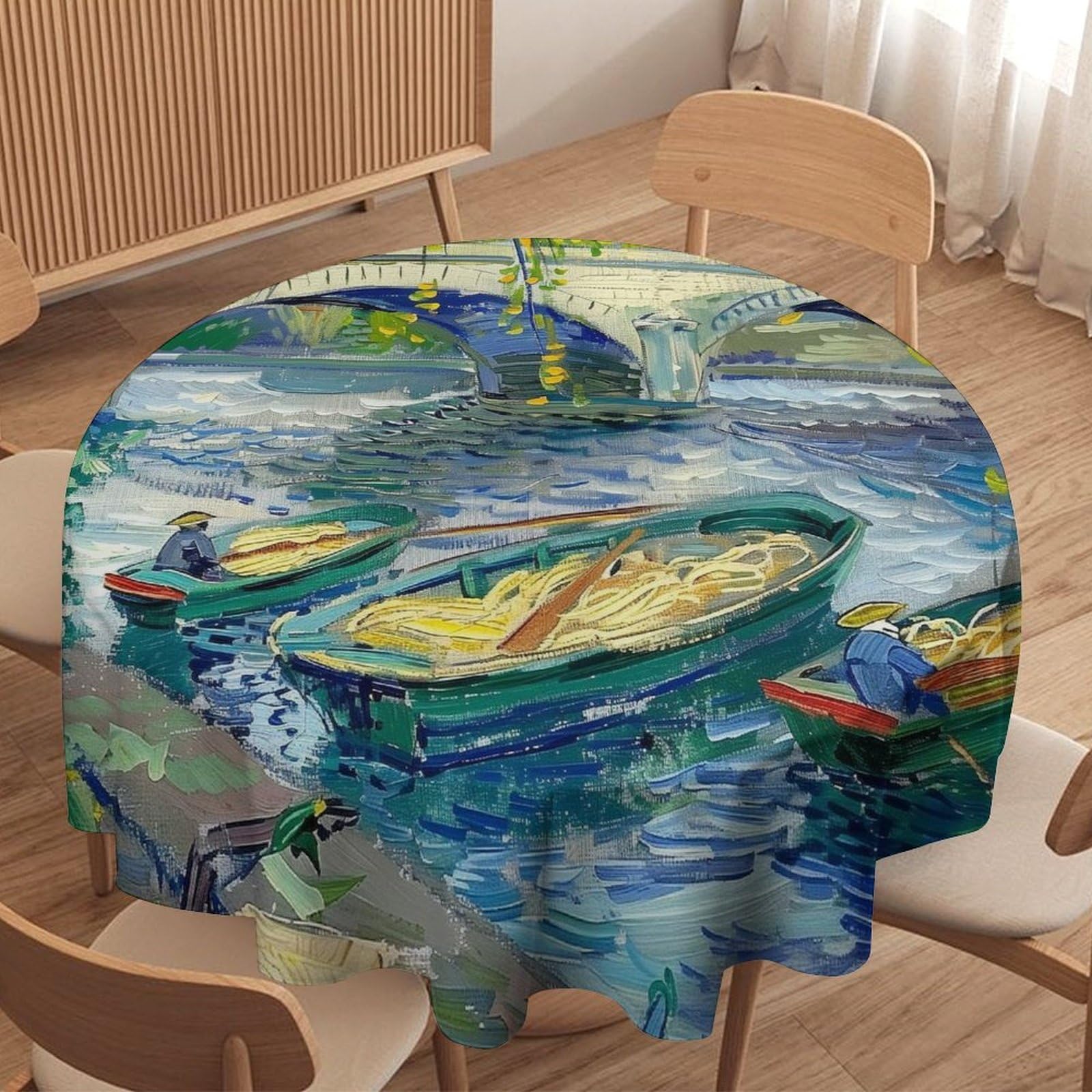 ORDOBO 3D Print Round Tablecloth - Abstract Boat Waterproof Dust-Proof 3D Print Table Cover For Dinner Kitchen Garden Fashion Home Countertop Decoration 177X177Cm