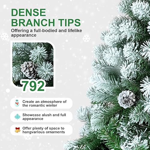 Miniatura 3 de Árbol de Navidad artificial flocado de 6 pies, pino nevado sin luz para el hogar, oficina, vacaciones, decoración interior y exterior, abeto