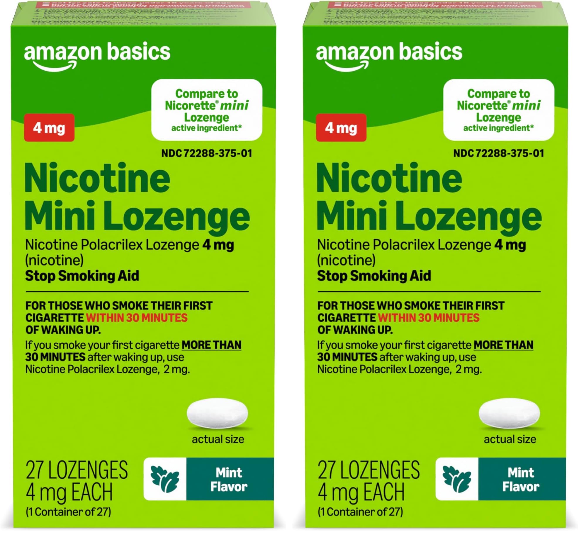 Amazon Basic Care Nicotine Polacrilex Mini Lozenge, 4 mg (Nicotine), Stop Smoking Aid, Mint Flavor, 27 Count (Packaging May Vary) (Pack of 2)