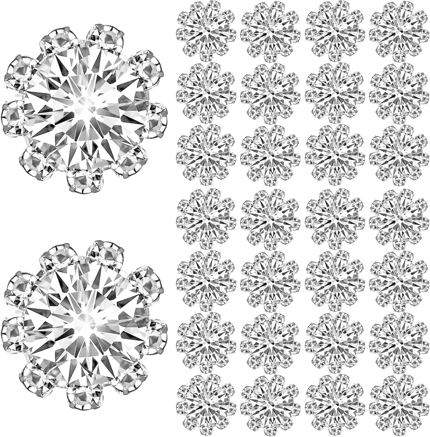 30Pcs Rhinestone Embellishments Flatback Buttons 12mm Sew on Rhinestones Gems Button Crystal Flower Flatback Silver Rhinestone Glass Buttons for DIY Jewelry Bridal Bouquets Clothing Shoes