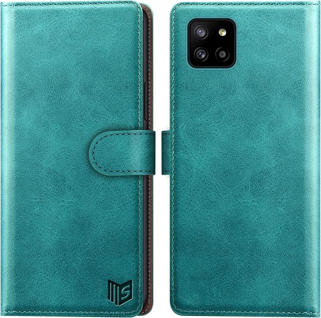 SUANPOT for Samsung Galaxy A22 5G case with [Credit Card Holder][RFID Blocking],PU Leather Flip Book Protective Cover Women Men for Samsung Galaxy A22 5G Phone case Blue Green