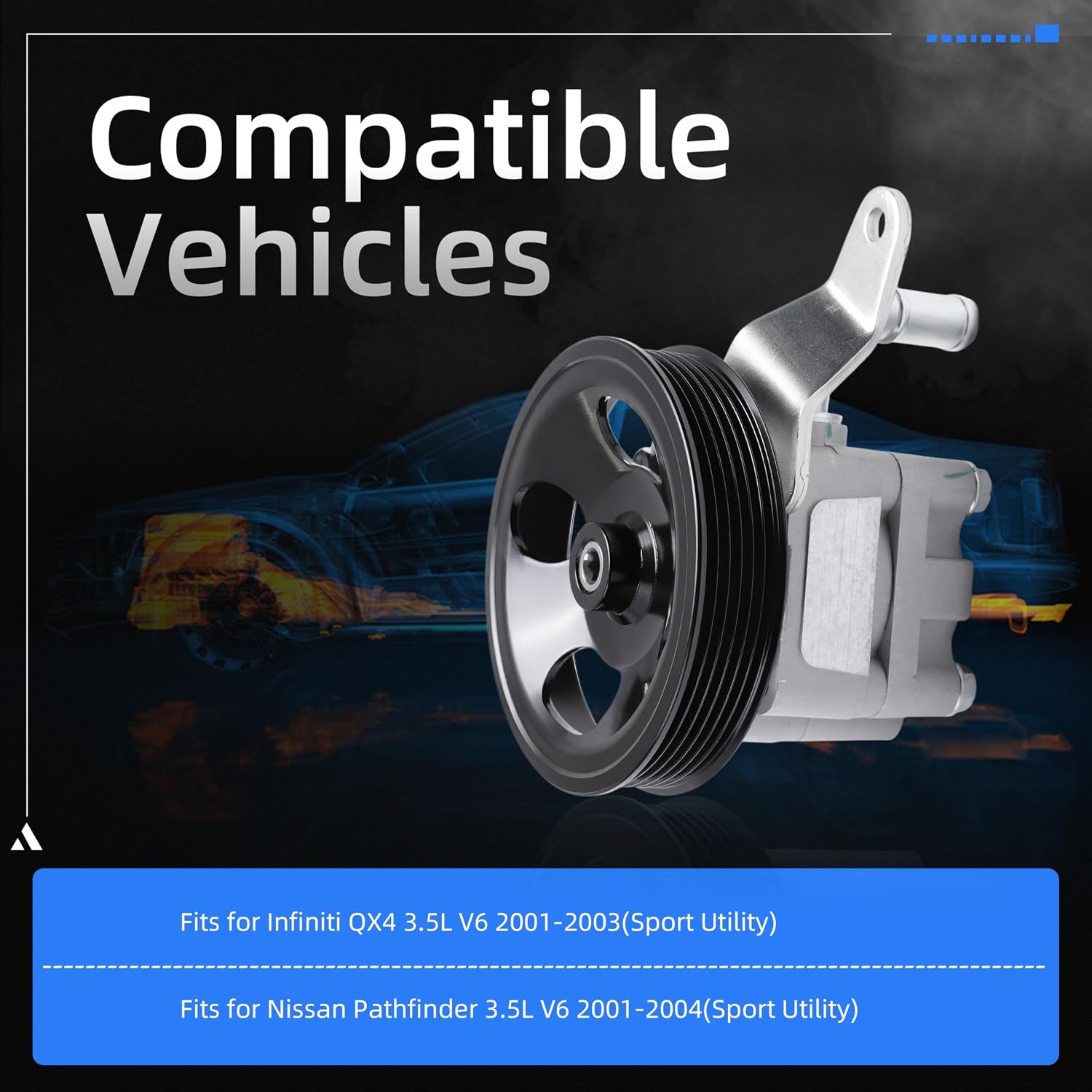 Power Steering Pump with Pulley, for Infiniti QX4 2001-2003, for Nissan Pathfinder 2001-2004, 3.5L V6, Power Assist Pump Replace# 21-5284, 491104W000, 491104W015, 215284