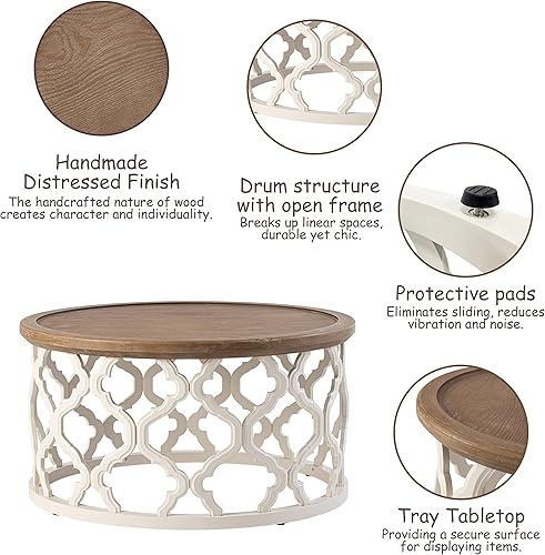 Miniatura 10 de Mesa auxiliar de granja, mesa auxiliar con bandeja envejecida con base de marco de motivo curvado para bohemio, rústico, campo francés, espacio