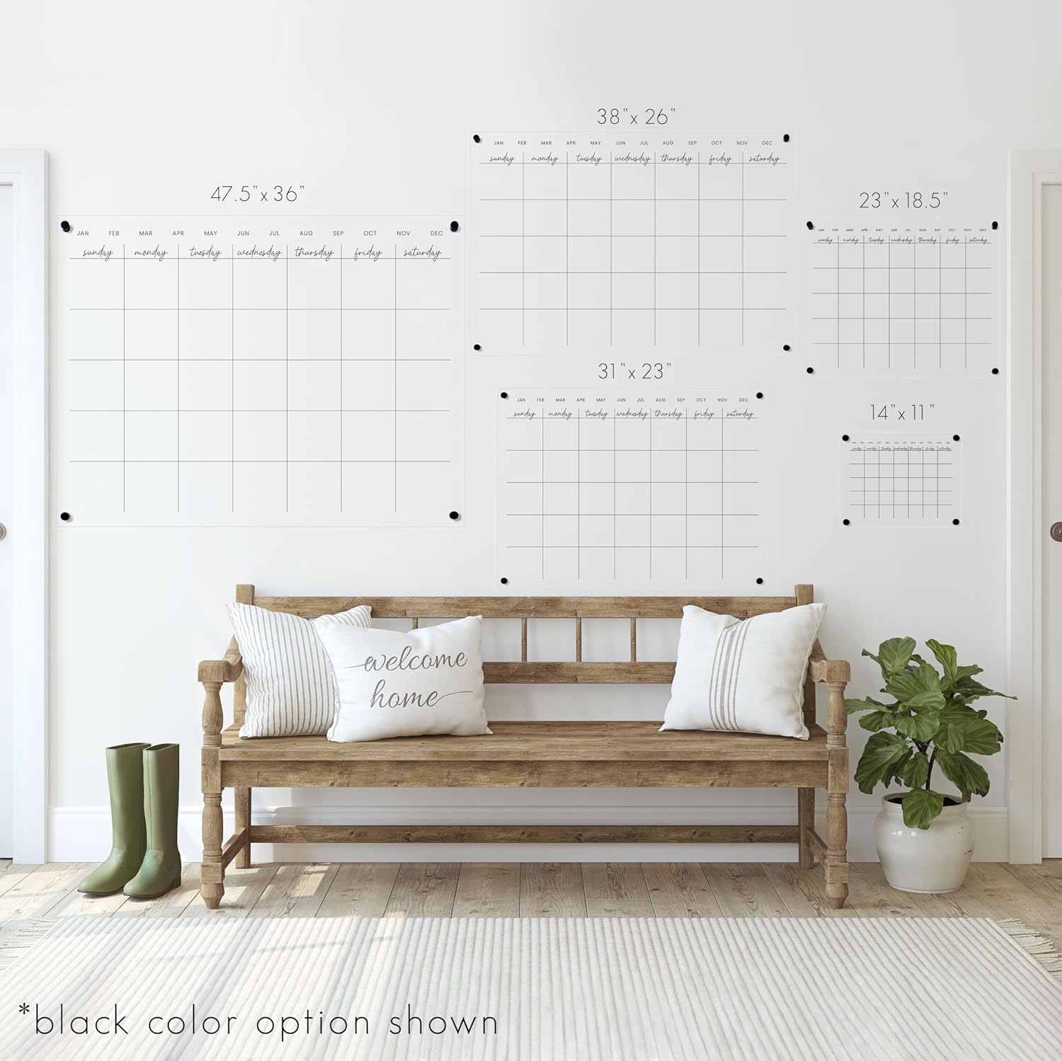 2025 Clear Calendar for Wall, Calendar Whiteboard for Wall, Wall Calendar Dry Erase, Acrylic Calendar, Dry Erase Planning Board (Cursive, Black, 14"x11")