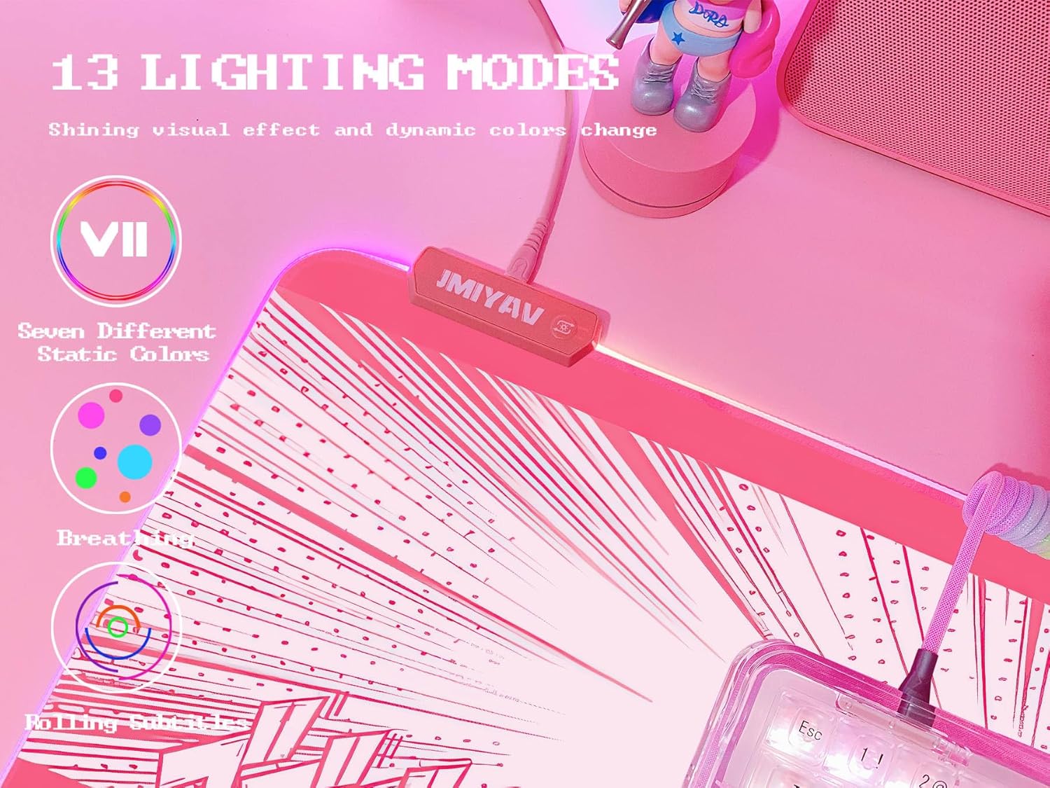 JMIYAV Pink RGB Gaming Mouse Pad 31.5x12 Inch PC XL Large Extended Glowing Led Light Up Desk Pad Non-Slip Rubber Base Computer Cute Mousepad Mat Desk Accessories Gaming Setup 41-2393-1 - Image 3