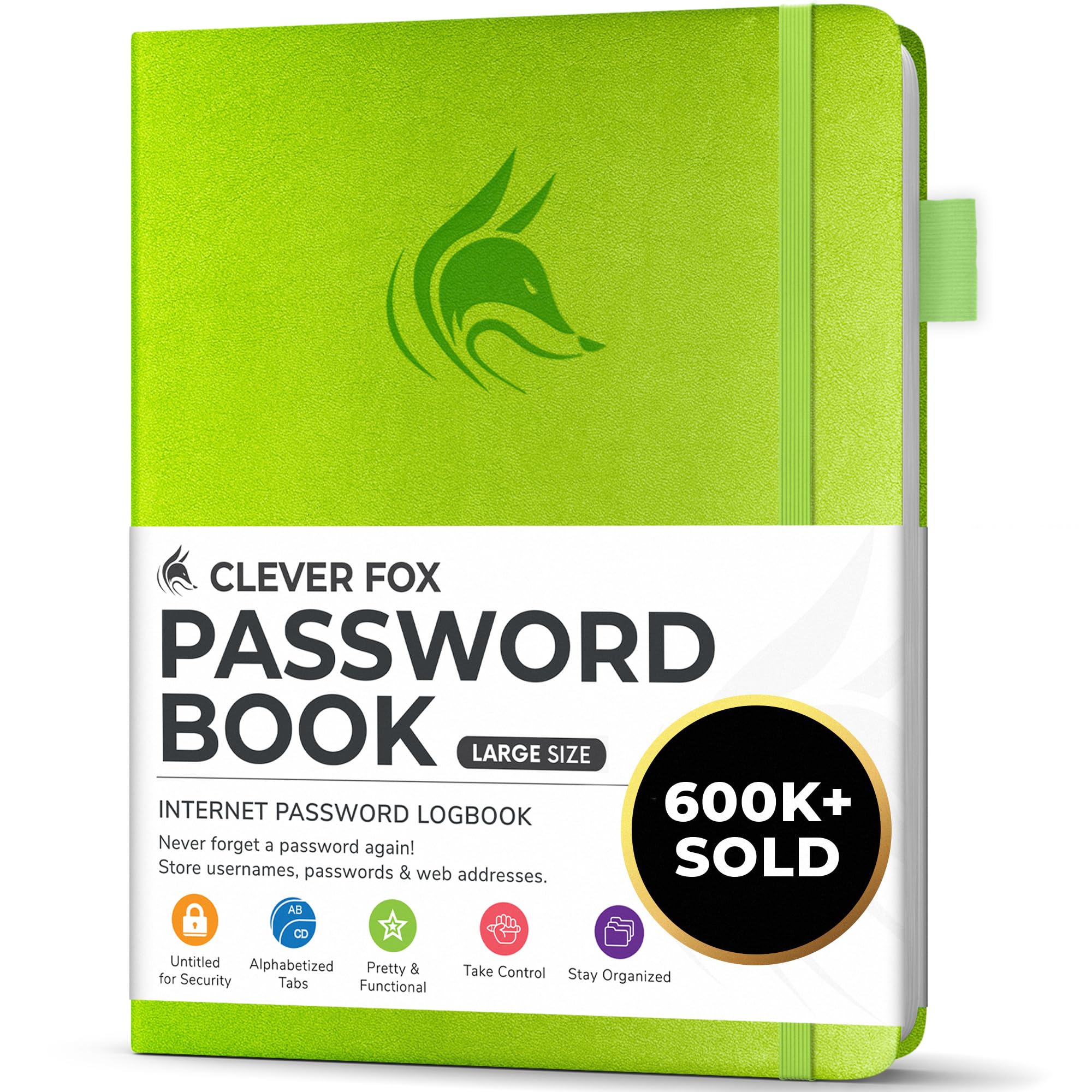 Clever Fox Libro Delle Password, Con Linguette Alfabetiche, Organizer Per Indirizzi Internet, Grande Custode Delle Password Per Gli Accessi Al Sito Web, Verde-image